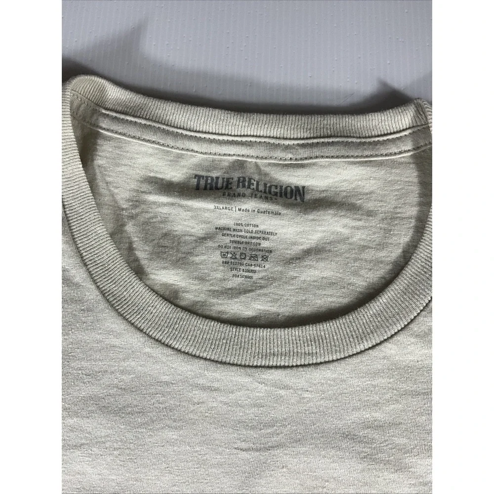 True Religion Men's 3XL Gray Buddha Guitar Logo Graphic T-Shirt